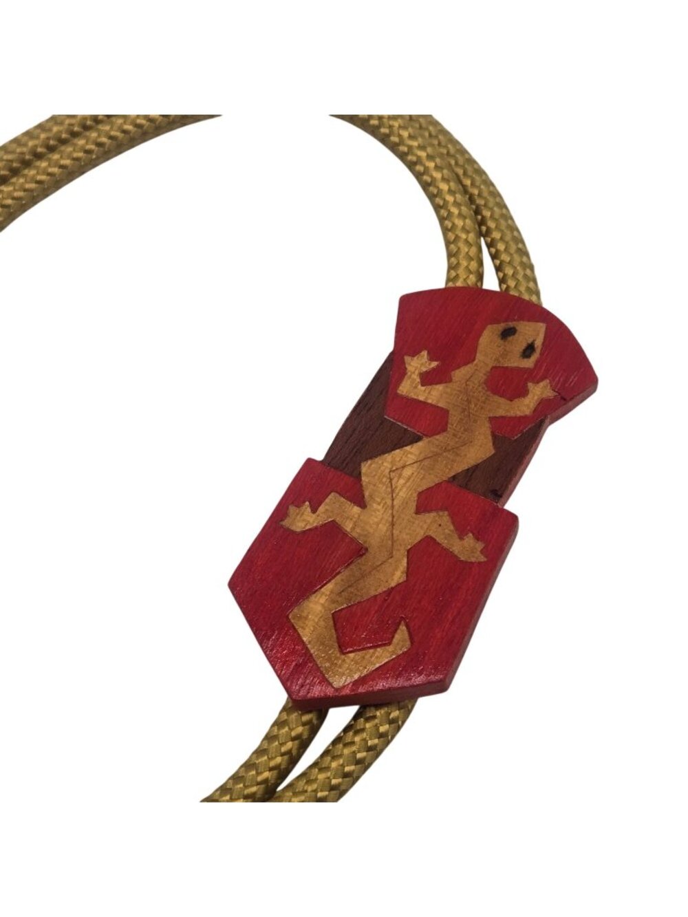 Gecko Lizard Bolo Tie Vintage Western Wear Handcrafted Reptile Wooden Cowboy